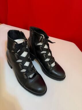 Sz 39 US 8.5 Women Nursace Ankle Boots Cowhide Genuine Leather Lace Up Italy